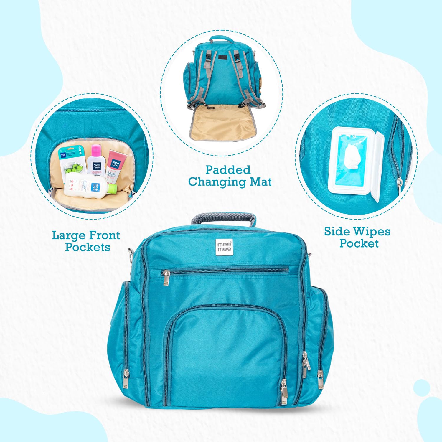 Usmile Toys Mee Mee blue melange fabric diaper bag, large capacity, ideal for daily baby care and travel. www.usmile.toys